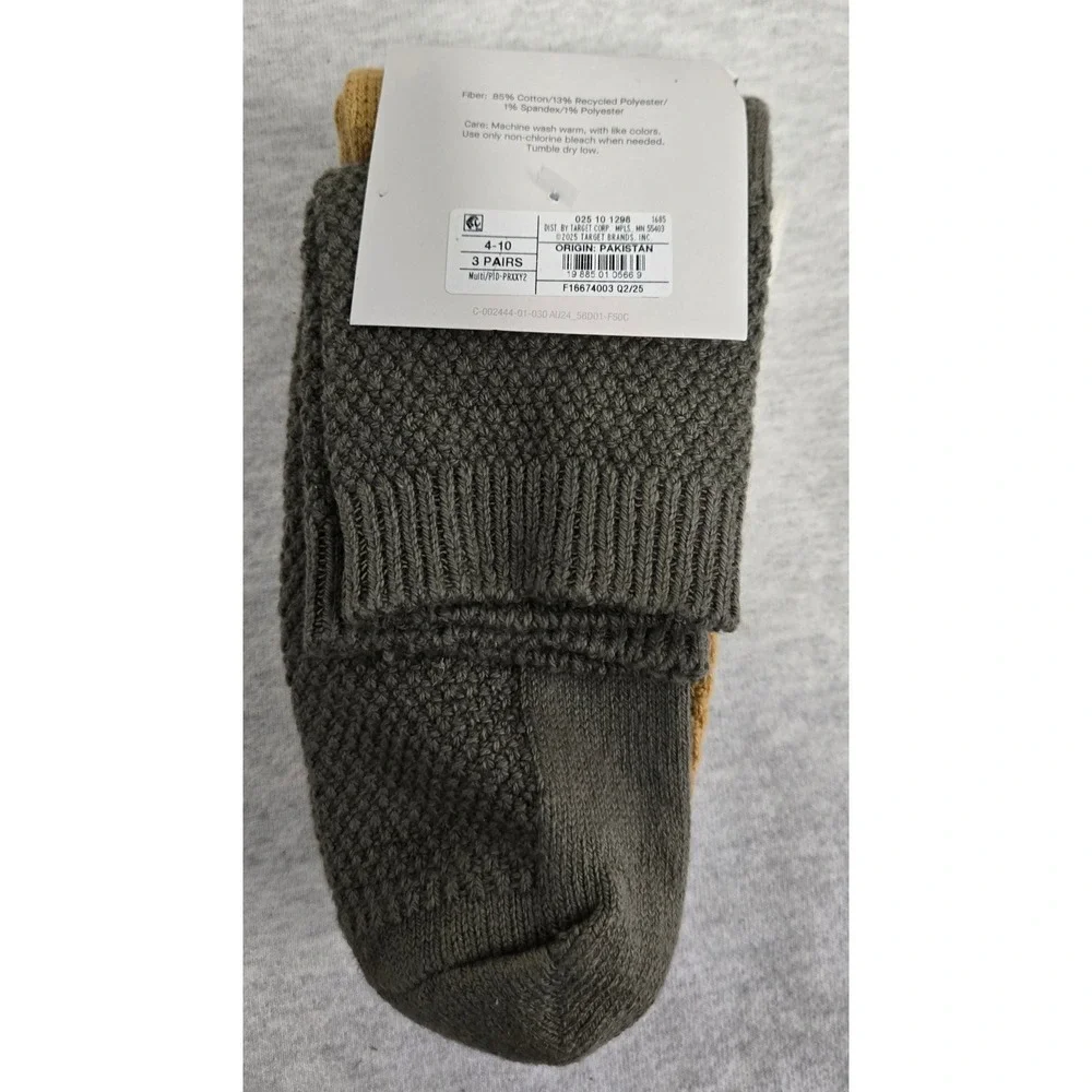 Auden Womens Ankle Socks 3 Pairs Cotton Blend Textured Knit Neutral Multi 4-10